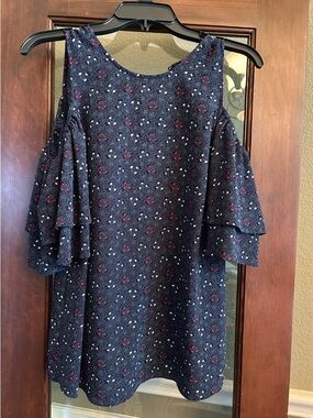 Michael Kors Navy Floral Cold-Shoulder Blouse